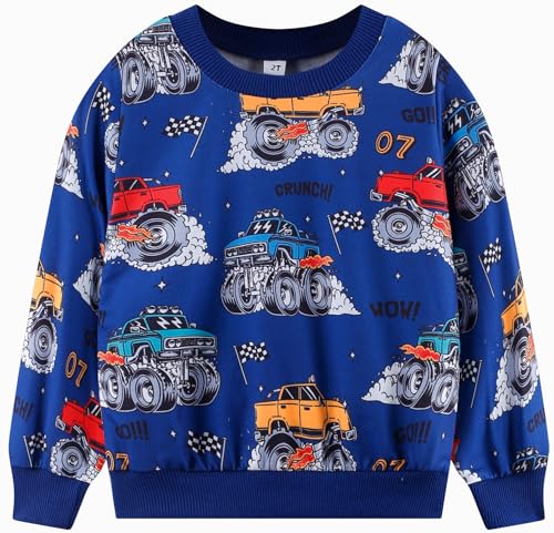 Image of Akyzic Boys Sweatshirts Cotton Long Sleeve Crewneck Pullover Toddler Kids Winter Warm Shirt Sweater Tops 3t-8t