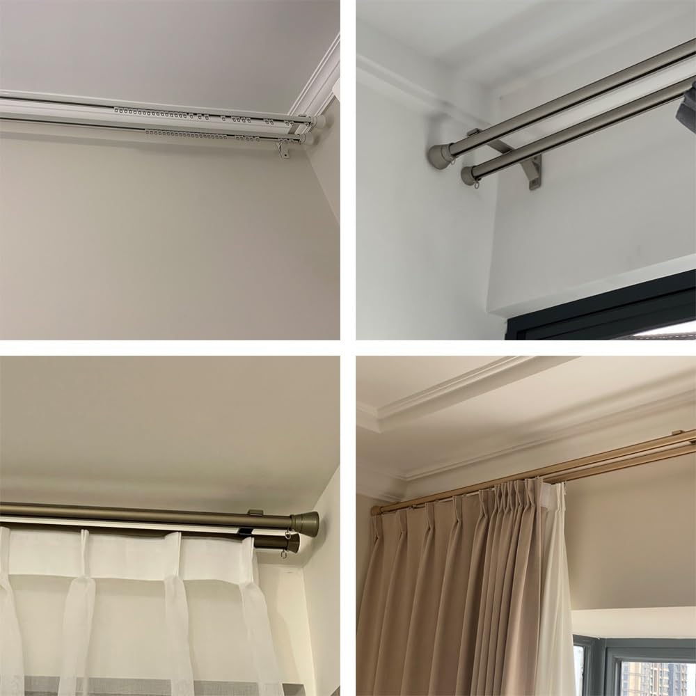 Aluminiowy system szyn do zasłon z akcesoriami do altany prysznicowej sypialni - regulowana długość od 1 m do 6 m (czarna 5,4 m) - idealny do wystroju domu i rozwiązań zapewniających prywatność