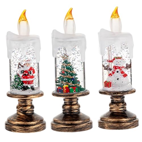 Lot de 3 bougies de Noël LED avec motifs de bonhomme de neige et sapin pour décoration de table
