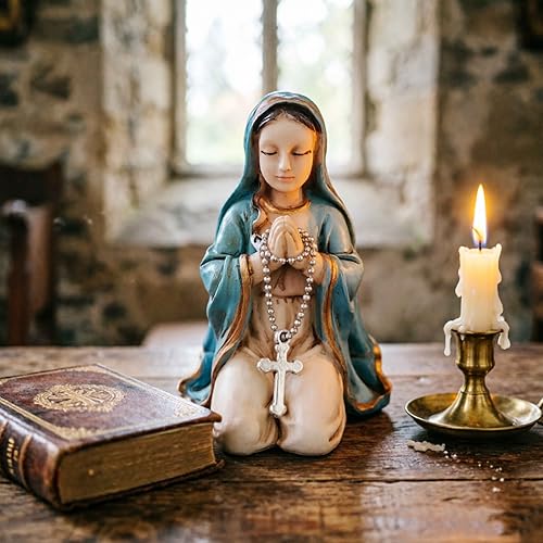 Soporte pequeño Virgen María estatua religiosa azul miniatura 4