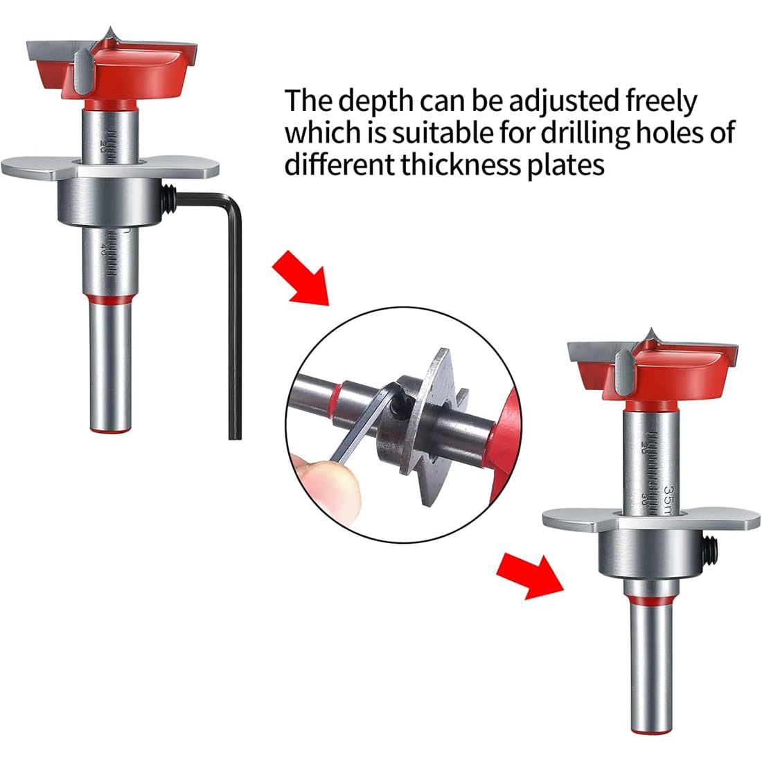 FiTspi 35mm Hinge Jig Drill Bit Set for Cabinet Hinge Mounting Plate, Red, 35 millimeters - Image 4