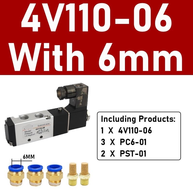 Válvula solenoide 4V110-06 robusta de 2 posiciones con conectores neumáticos 6mm 2