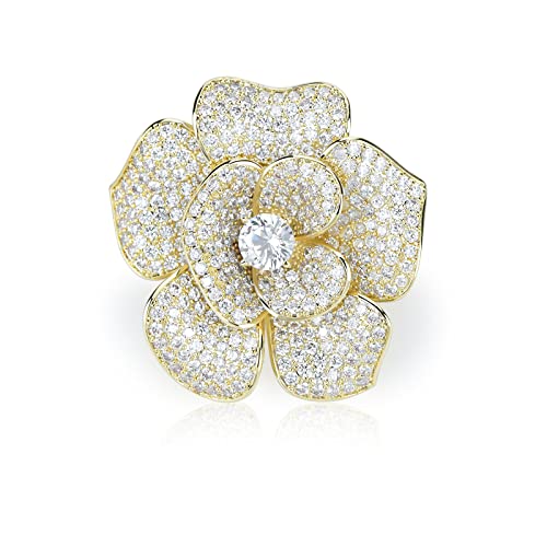 Image of Elegant Crystal Blooming Rose Flower Brooch Lapel Pin Breastpin for Women Birdal Cardigan Hat Scarf Suit Sweater Floral Pins