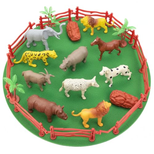 Image of ZESTHOME Forest & Jungle Animal Toys Set for Kids | Lion, Tiger & Wild Zoo Animals with Trees, Fence & Stones - Educational Safari Playset for Boys & Girls | 17 Piece