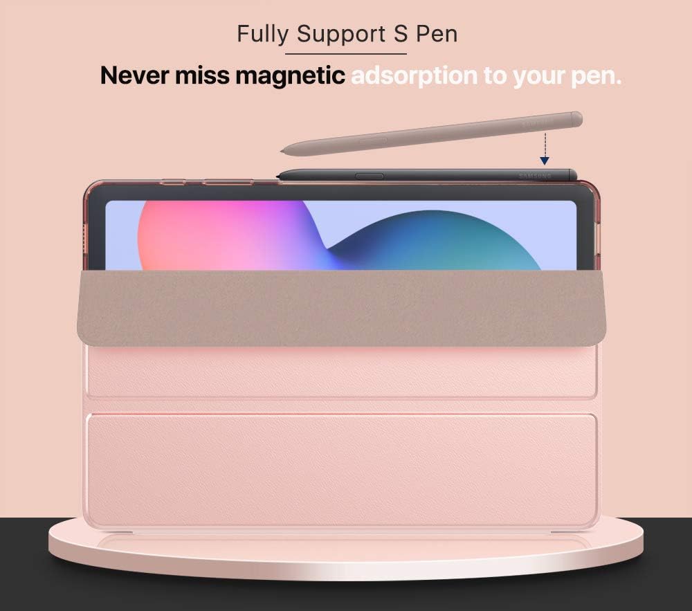MoKo Case Compatible with Galaxy Tab S6 Lite 10.4 2020, Smart Stand Cover Shell Case with Translucent TPU Back Shell Fit Samsung Galaxy Tab S6 Lite 10.4 2020 SM-P610/P615 ONLY - Rose Gold