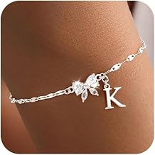Ritach 925 Sterling Silver Initial Bracelets for Women Girls Dainty Minimalist Bow Butterfly Bracelets Cute Adjustable Waterproof Jewelry for Teen Girls