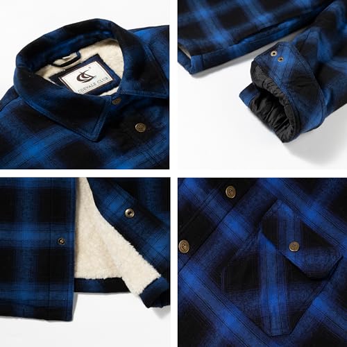 Image of COEVALS CLUB Men's Flannel Shacket Casual Button Snap Sherpa Quilted Lined Premium Jacket Shirts