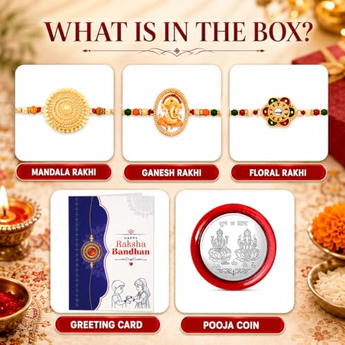 Image of Periapt Fancy Rakhi Set With Multicolor Floral Designs Pack Of 3 Designer Rakhis For Brothers Best Combo For Brothers Attractive Rakhi Set Of 3 - Perfect For Siblings Roli Chawal & Greeting Card