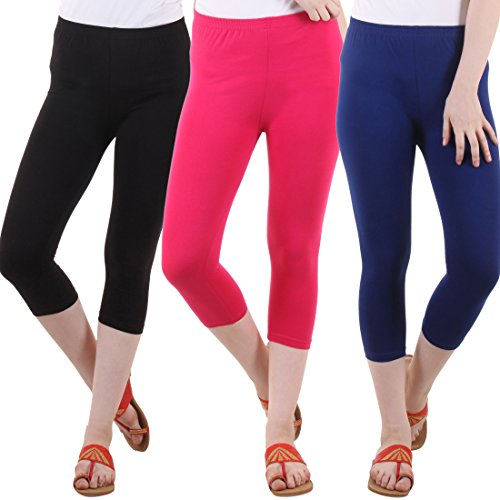 Image of DIAZ Women's Super Combed Cotton Elastane Stretch Slim Fit Printed Capri -Pack of 3