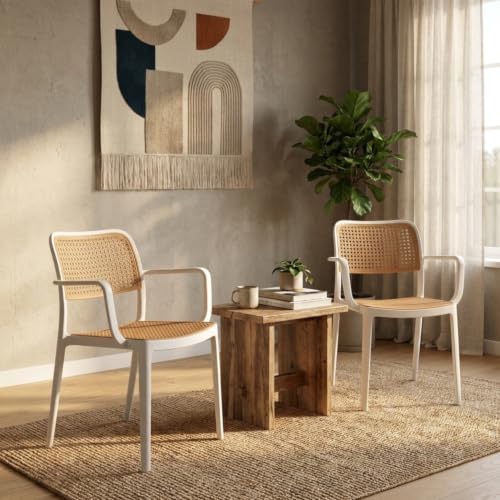 Image of INNOWIN Mirra Chair for Cafeteria | Arm Chair | Accent Chair for Living Room Home, Bedroom, Cafe and Hotels | 3- Year Warranty | Set of 2 | Plastic | White