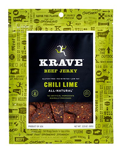 KRAVE Beef Jerky, Chili Lime, Gluten-Free, 3.25 Ounce, (Pack of 4)