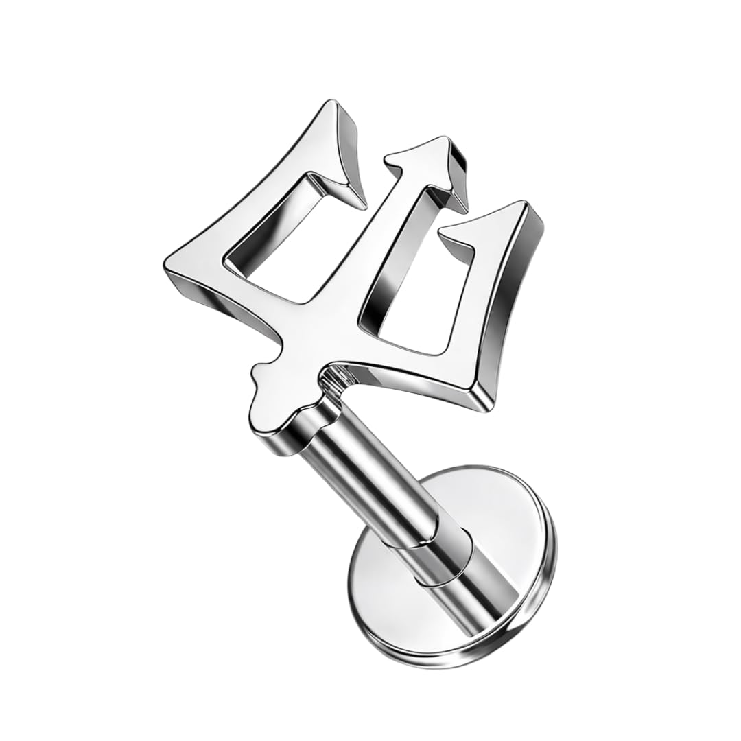 G23 Titanium Trident Symbol Threadless Pin Tragus Top with Flat Back Labret, 16G 1.2mm, 6mm/8mm, 4mm Base, Push Fit Cartilage Helix Tragus Conch Piercing Jewellery, Single Piece-image-42