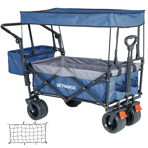 Listado y reviews de Comprar toldo Top cinco. 27 SKYMANOR Carro plegable plegable de jardín con toldo extraíble utilitario, carro resistente con almacenamiento de ruedas todo terreno 4 frenos para acampar y compras (toldo...