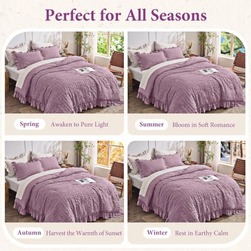 Image of JOLLYVOGUE Dusty Purple Full Comforter Set,3pcs Seersucker Comforters Full