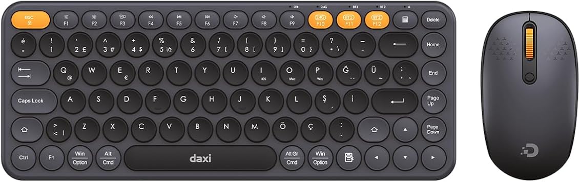 Daxi MK350 Creator Pro Combo Silent 3 Channel Bluetooth + 2.4G Wireless Turkish Q Keyboard Mouse Set (Graphite Grey)