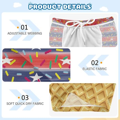 Boys Swim Trunks Quick Dry Kids Bathing Suit Flag Star Ice Cream Drip Toddler Swim Shorts Swimwear Size 3-10T3