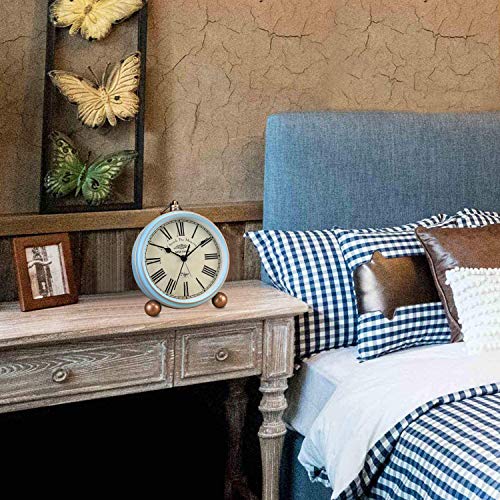 HeQiao Vintage Silent Non-Ticking Desk Alarm Clocks (Blue) - Thumbnail 4