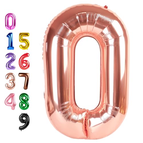 Image of Number Balloons 0 Balloon 40 inch Rose Gold for 10 Birthday Decorations | Saturated Color, Large 40 in, With Straw & Hanging Hole, For Back-to-School Season, Wedding, Christmas, New Year, Anniversary