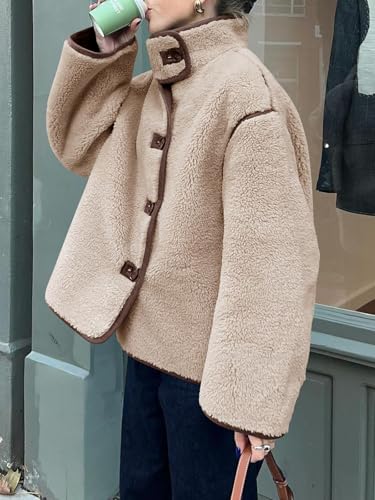 Tankaneo Womens Faux Fur Jackets Warm Winter Casual Button Down Stand Collar Long Sleeve Shaggy Outwear Coats3