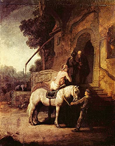 Poster sur toile Le bon samaritain par Rembrandt 50 x 70 cm impression premium