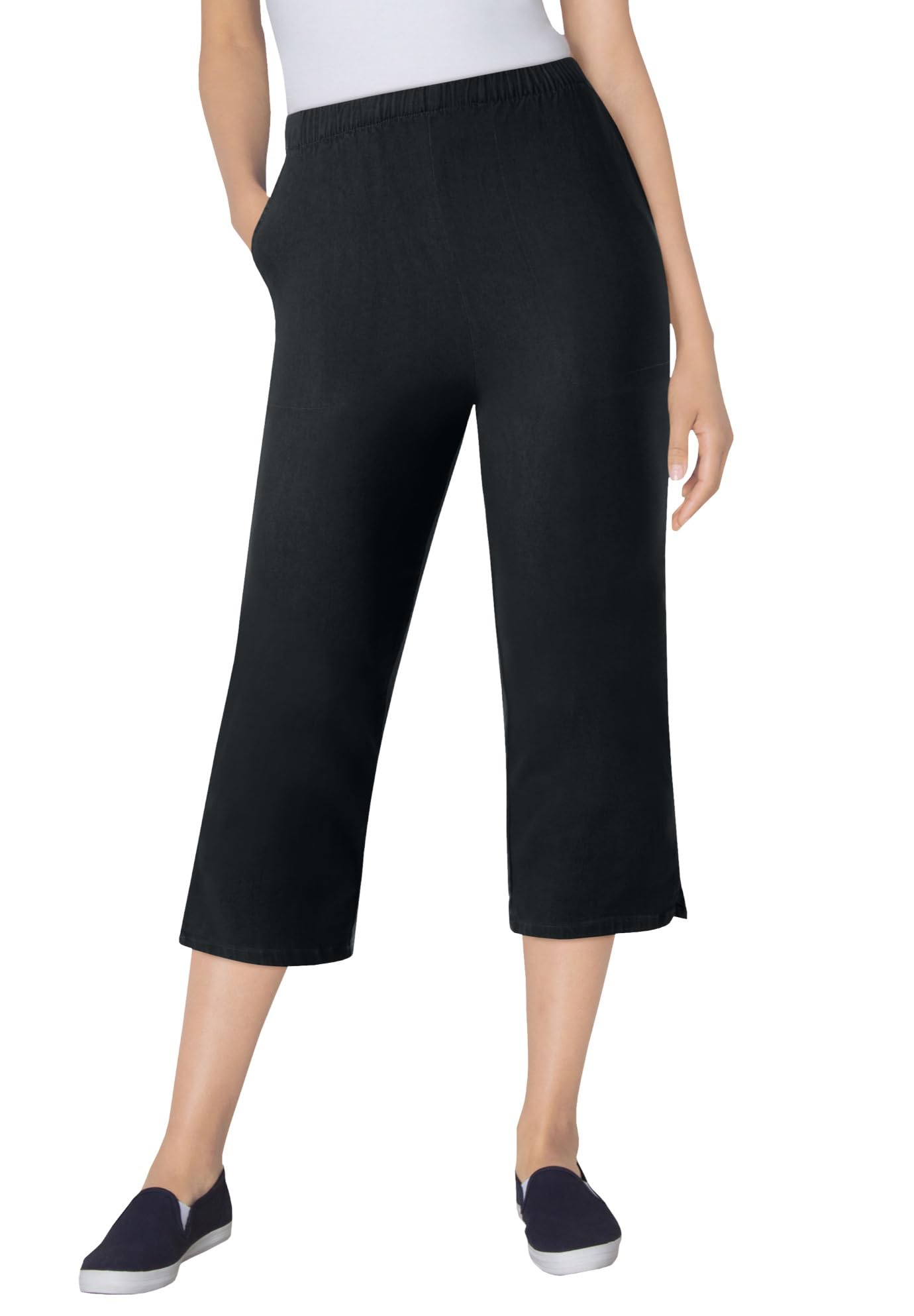 Woman Within Plus Size Capri Elastic Waist Stretch Fineline Denim Jean (Petite Available)