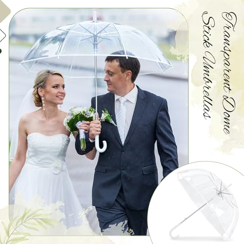 12 PCS Wedding Clear Umbrellas Bulk 47 Inch Large Transparent Bubble Umbrella Rain Windproof Dome Stick Umbrellas with J Hook Handle for Wedding Graduation Prom Bridal Party Outdoor Events Supplies by HIYZI - Image 4