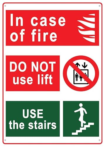 In Case Of Fire Use Stairs Aluminum Metal Sign 12"x8" Rust-Free Pre-Drilled Holes Weather Resistant For Home/Office/Business/Yard Use