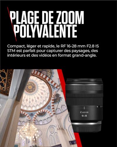 Objectif Canon RF 16-28 mm F2.8 is STM, Zoom Ultra Grand-Angle, Stabilisateur d'image Optique à 5,5 Viteses, Paysage et Voyage, Compatible Canon EOS R