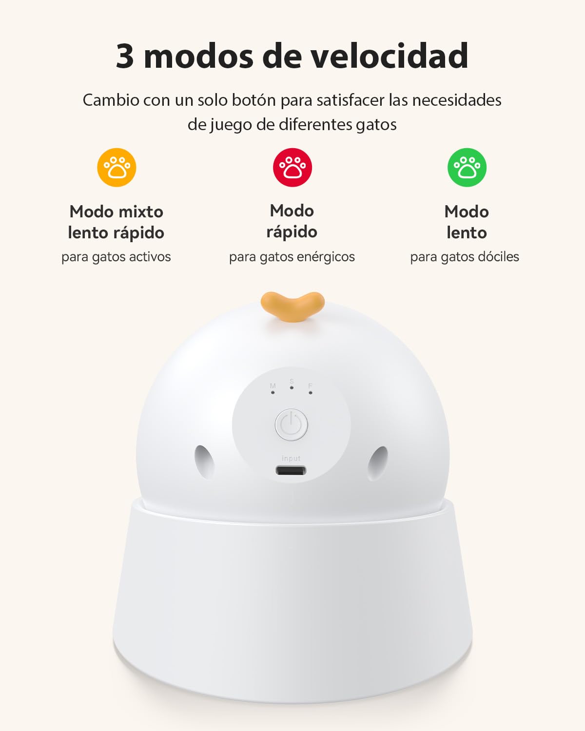 Juguete interactivo para gatos, automático y recargable con batería de 1000 mAh, base magnética de 360°, modo de suspensión automática y 3 modos de velocidad. Ideal para gatos de interior y gatitos