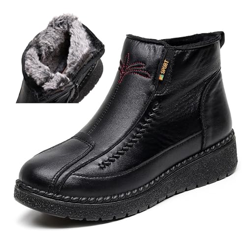 Lossarye Winter Snow Boots for Women Slip On Thickened Warm Fur Lined Zipper Booties Soft Bottom Waterproof Non-Slip Cotton Snow Shoes