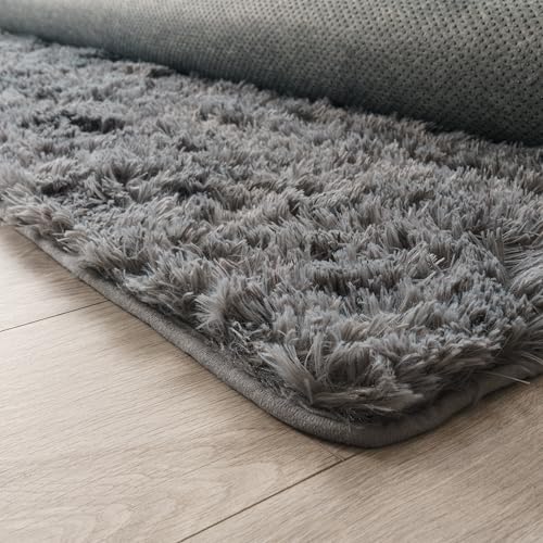Paco Home Hochflor Teppich Wohnzimmer rutschfest Fellteppich Shaggy Flauschig Weich Modern Kunstfell Fell Imitat Einfarbig, Grösse:140x200 cm, Farbe:Grau