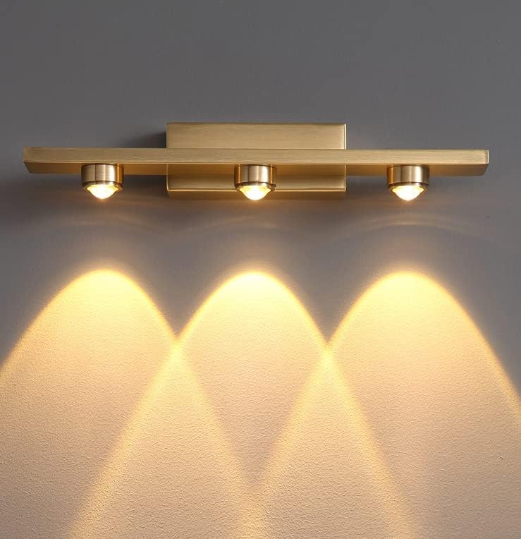 Image of Navam Creation 3 LED Spotlight Wall Light, Gold Finish Modern Wall Mounted Vanity Light, Warm White Accent Lighting for Bathroom Mirror, Bedroom, Hallway, Living Room & Home Decor