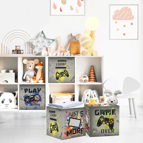 Clastyle 3 Stück Videospiel Kinder Aufbewahrungsbox Stoff für Kallax Faltbar Aufbewahrungskorb Klein Junge Schrank Organizer Kleiderschrank für Regal,Graffiti,30x30x30 cm