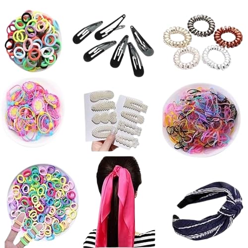 179Piece Hair Accessorie Combo -179Pcs Spiral Hair Ties for Girls Colorful Elastic Rubber band Ponytail Holder Fancy Latest Tik Tak/Korean Pearl Hair Clip for Women & Girls-image-44
