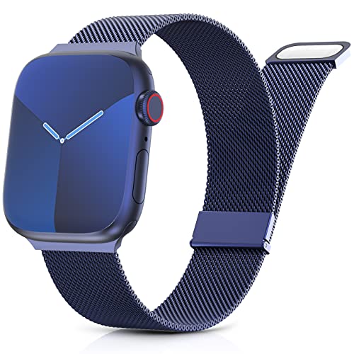 Yoohoo Milanese Loop for Apple Watch Straps 38mm 40mm 41mm 42mm 44mm 45mm 46mm 49mm Women Men,Adjustable Metal Band with Dual Magnetic Clasp for iWatch Series 11 10 9 8 7 6 5 4 3 SE3 Ultra3,Blue