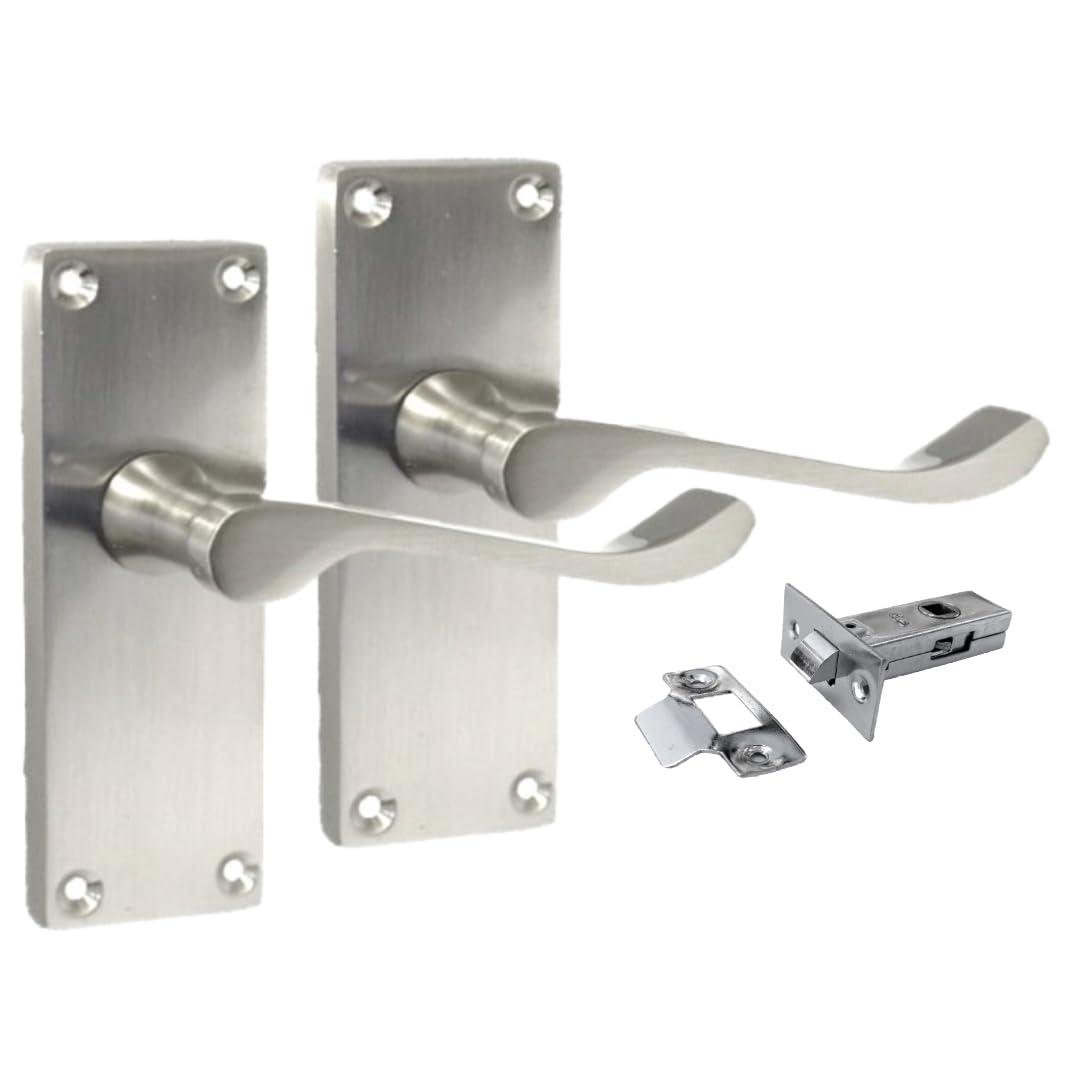 Epsom Door Handle Victorian Scroll Satin Nickel Internal Door Handle Set – Lever on Backplate 118mm x 42mm – Includes Tubular Latch – 1 Pair