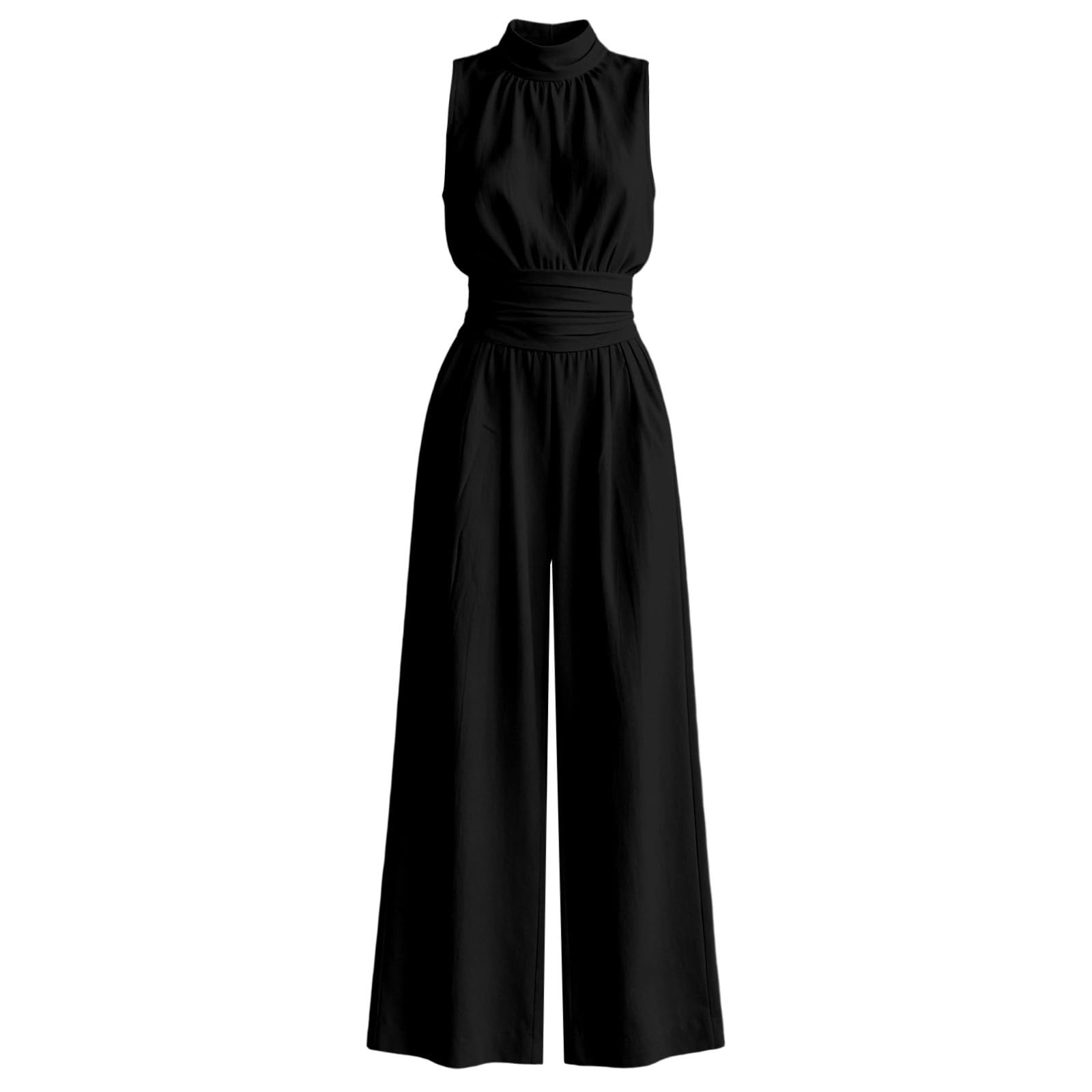 Mono Verano Mujer,Mono Sin Mangas De Cuello Alto Y Pierna Ancha Estilo Casual De Verano PantalóN Largo Fluido Color Liso
