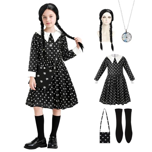 Dacnod Gothic Black Dress Black Princess Costume Dress Girls Gothic School Fancy Dress with Accessories for Carnival Halloween Cosplay Party