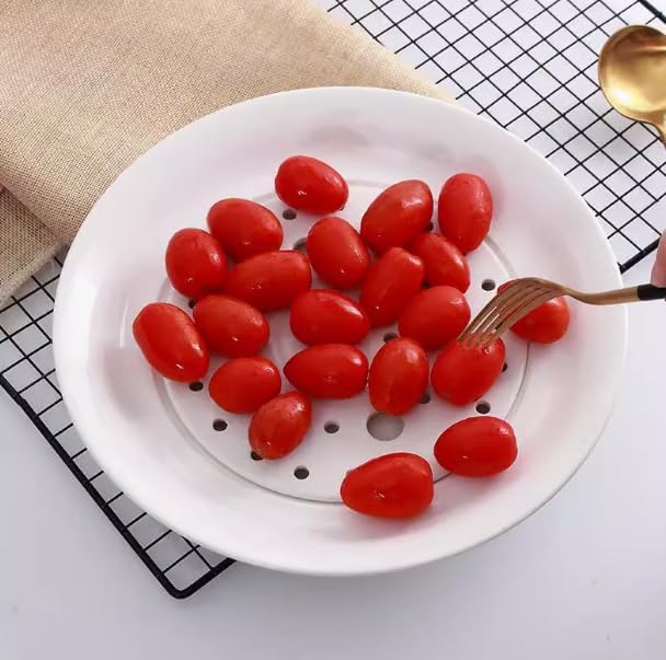 Kamelar. Lava 10-inch white ceramic dumpling plate, double-layer perforated plate, Chinese dumplings, can be used to hold dumplings, dry ice, fruits, and sashimi.