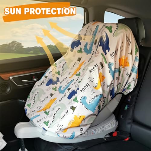 Image of Car Seat Sun Shade Cover Baby Car Seat Sun Shade Cover, Keeps Toddler's Seat Cool,Covers and Blocks Out Heat & Sun, Protection from UV Sunlight (Dinosaurs)