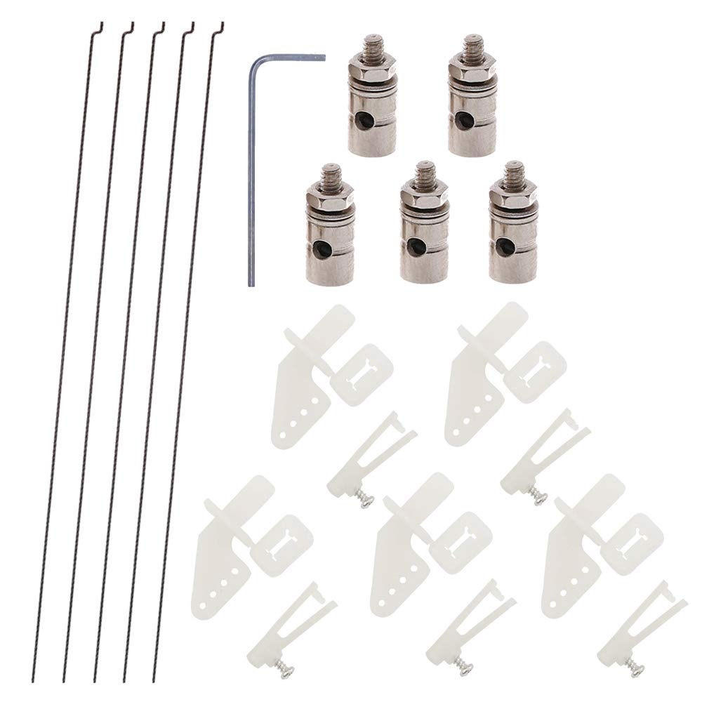 5 Sets Nylon Control Horns + Steel PushRods 1.5 x 180mm+ Pushrod Connector Linkage Stopper 1.8mm Parts for RC Airplane Model Aircraft