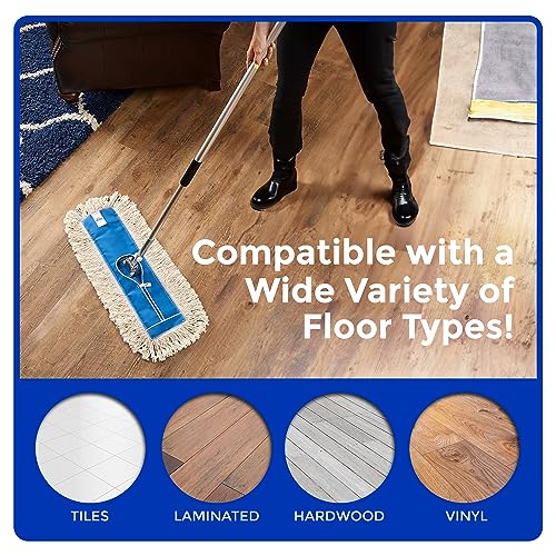 Nine Forty 24" Premium Cotton Dust Mop Kit - Heavy Duty Mop Head with Handle for Industrial, Commercial, and Residential Cleaning - Dry Floor Duster for Hardwood Surfaces - White - Thumbnail 6