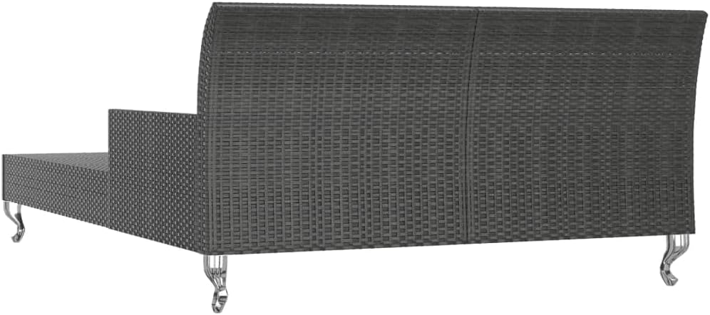 Sun Lounger Black Rattan and Cream White Cushion Outdoor Furniture Beds