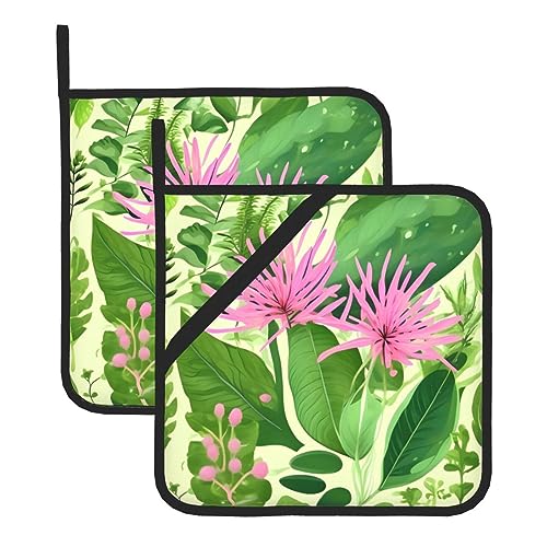 WHJWZY Juego de 2 manoplas de cocina, resistentes al calor y duraderas, diseño de cuerda colgante, estampado floral