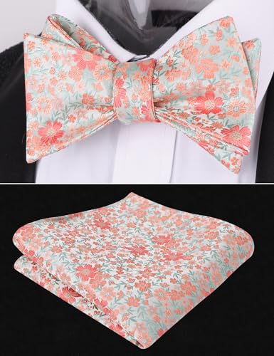Image of Alizeal Mens 2pcs Floral Self-tied Bow Tie Pocket Square Set | Premium Classic Pocket Square Perfect for Wedding Proms Business