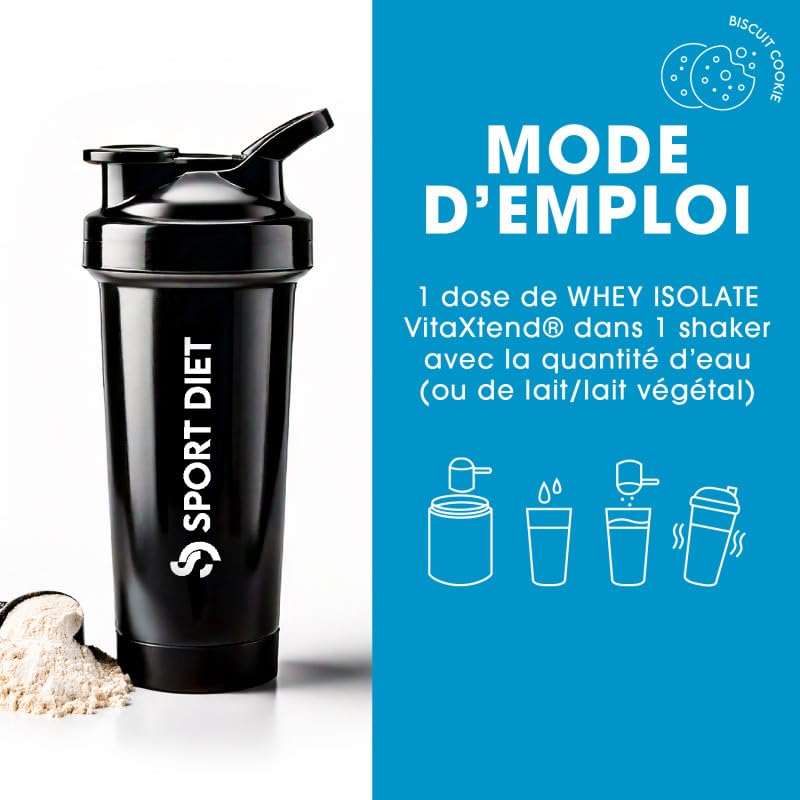 WHEY ISOLATE VITAXTEND – Protéine de Lactosérum Ultra-Filtrée – 24,9g de Protéines, BCAA, Glutamine – Soutien Musculaire, Récupération – Vitamines B6, C, D3, E – Maintien Masse Musculaire – SportDiet