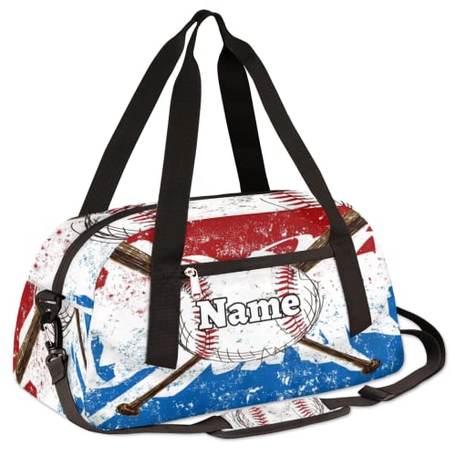 Baseball Custom Name Kids Duffel Overnight Bag for Little Boys Girls Teen, Sport Baseball Theme Personalized Small Gym Sport Duffel Bag Travel Weekender Tote Carry-On Dance Bag,3