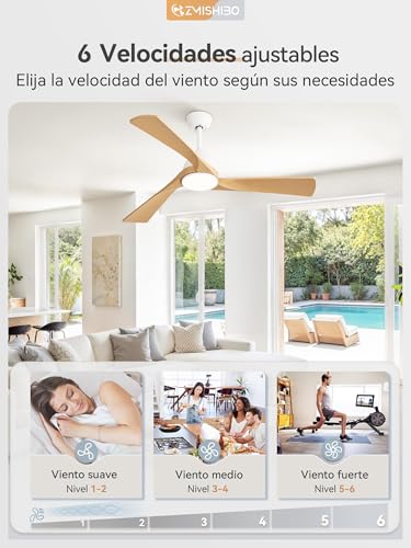 Ventilador de Techo con Luz y Control Remoto, Ø132 cm, Motor DC Silencioso, 6 Velocidades, 3 Temperaturas de Color LED (3000K/4000K/6000K), Modos Verano/Invierno, Temporizador 1/4/8 Horas(ABS) - imagen 6