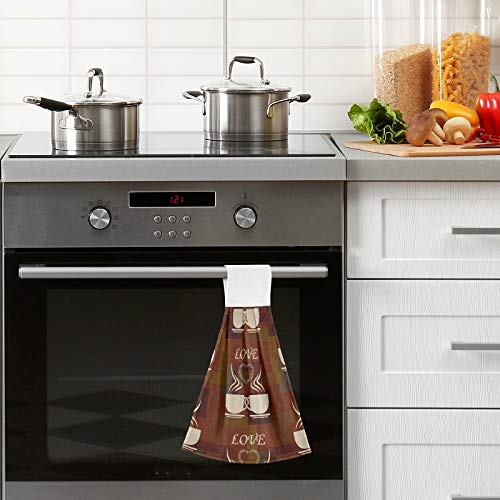 Ffyho 2 Pack Retro Coffee Kitchen Towel With Hanging Loop Quality Fall Theme Decorative Dish Towels Soft Coral Velvet Hand Towels For Bathroom Washcloth Absorbent Tie Towel #TOP4