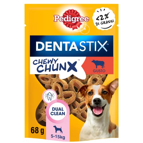 Pedigree Dentastix Chewy Chunx, Snack Dentale al Manzo per Cani Taglia Piccola, 5 Sacchetti da 68g